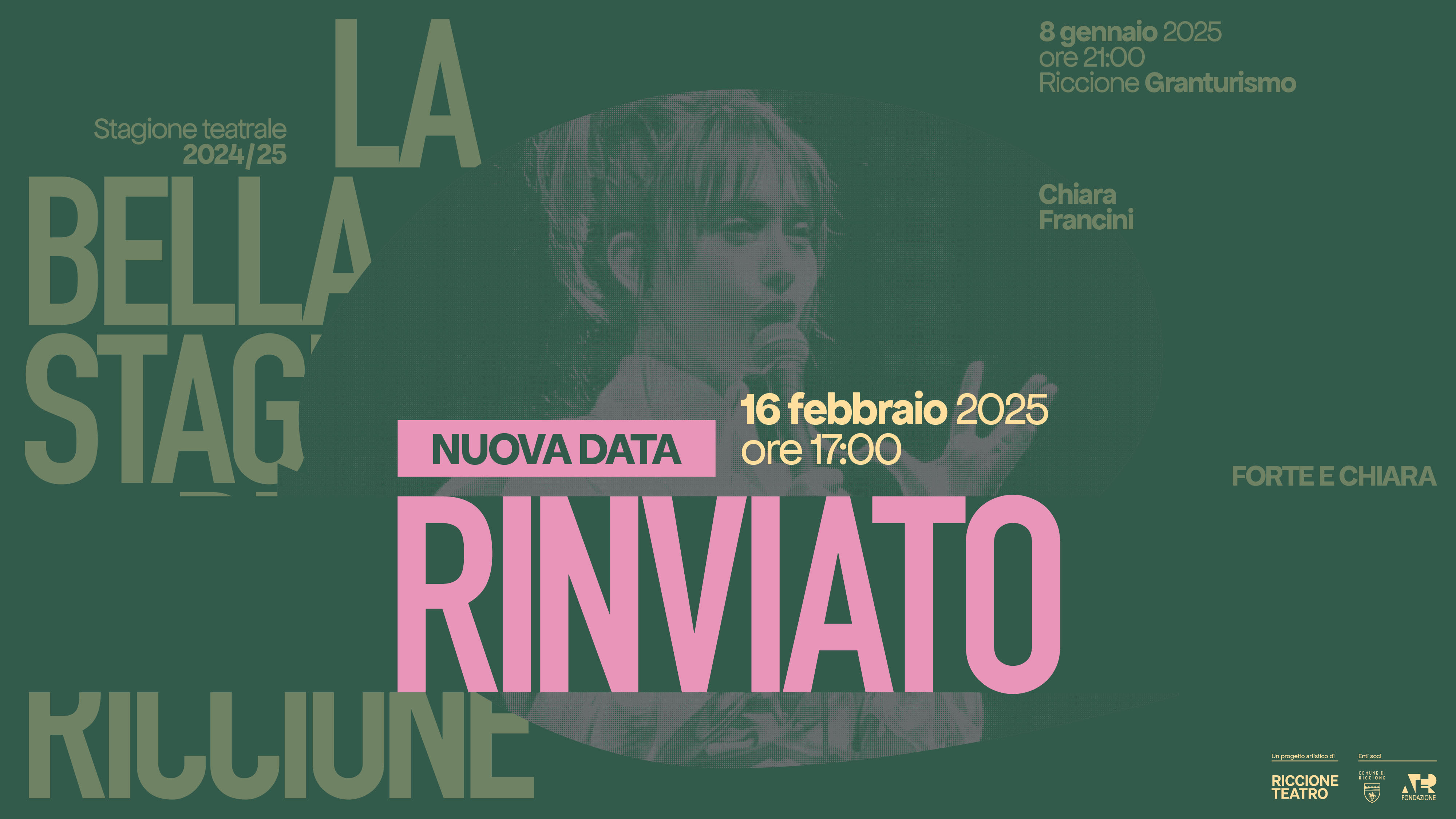 Lo spettacolo di Chiara Francini rinviato a domenica 16 febbraio